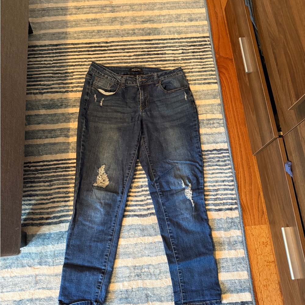 Baccini Dark Blue Distressed Skinny Jeans